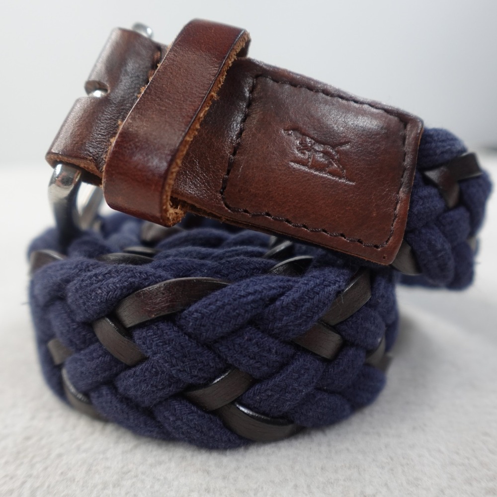 Rodd & Gunn Stump Bay Woven Belt Mens S 32 Navy Leather Cotton Italy ZB0149